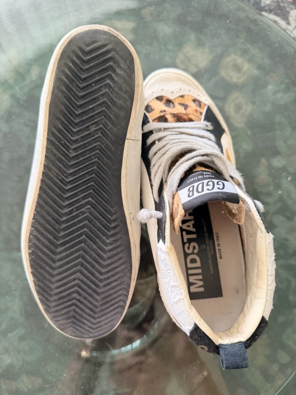 Golden Goose MID STAR White Sneakers with Yellow Star & Leopard Accent - Picture 3 of 7